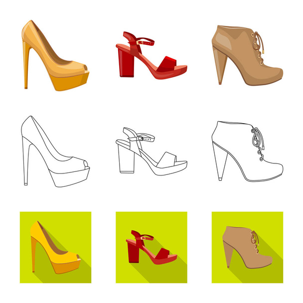 Isolated object of footwear and woman icon. Set of footwear and foot stock vector illustration. - Вектор, зображення