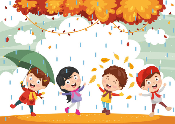 Vector Illustration Of Autumn Children - Vector, Image
