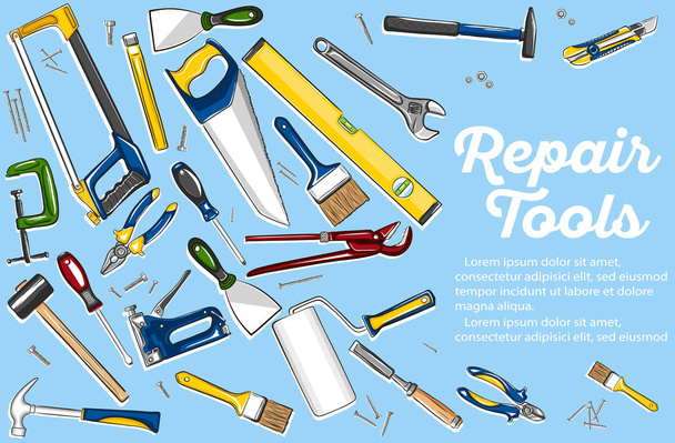 Repair tools banner in hand drawn style - Vector, Image