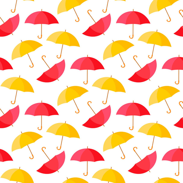 Colorful umbrellas seamless background pattern vector illustration. Autumn weather style. Red yellow color for your web design - Vector, afbeelding