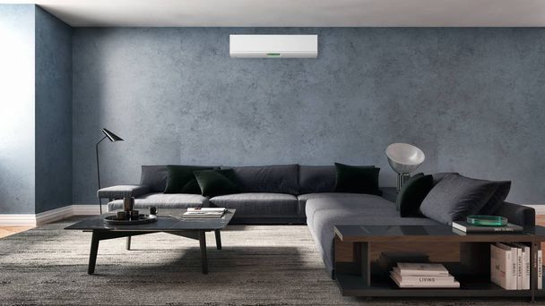 grote luxe moderne lichte interieur lege kamer met airconditioning 3d rendering computer gegenereerde illustratie niet foto's en niet privé-eigendom - Foto, afbeelding