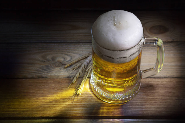 Glass beer on wood - Photo, Image