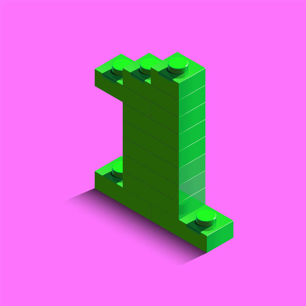 Зеленый номер один от конструктора Лего кирпичи на розовом фоне. Третий лего номер один
 - Вектор,изображение