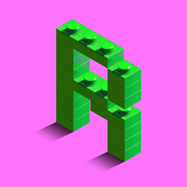 Реалистично зелёная 3d изометрическая буква R алфавита от конструктора lego bricks. Зеленый 3d изометрическая пластиковая буква из Лего строительных блоков. Письма от Лего. 3d буквы
 - Вектор,изображение