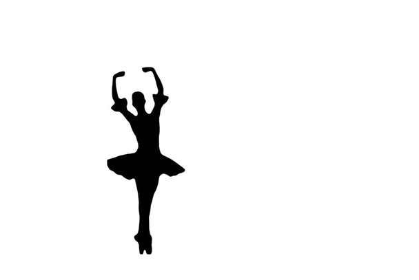 elegant ballet girl dancing on pointe shoes and raising her arms dark shadow silhouette isolated on a white background - Valokuva, kuva