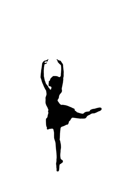 elegante Ballerina-Silhouette eines jungen Ballett tanzenden Mädchens auf Spitzenschuhen in Haltung derriere isoliert auf weißem Hintergrund - Foto, Bild