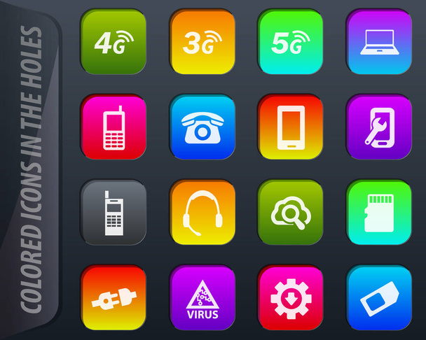 Le icone colorate vettoriali di connessione mobile nei fori si adattano facilmente a qualsiasi sfondo
 - Vettoriali, immagini