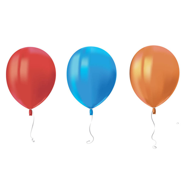 Three realistic air flying balloons with reflects isolated on white background. Festive decor element for Birthday party or balloon greeting card design element. Vector - Vector, Image