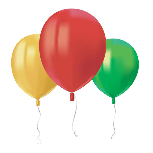 Composition of realistic air flying red balloons with reflects isolated on white background. Festive decor element for Birthday party or balloon greeting card design element. Vector - Vector, Image