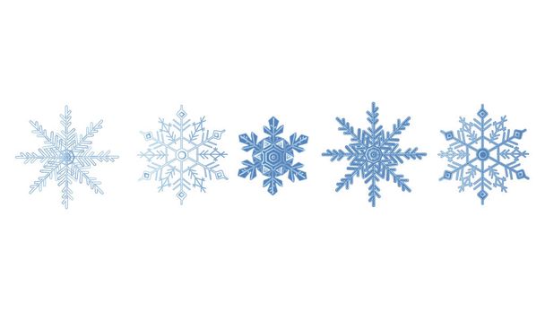 Snowflake icon set. Winter christmas blue color crystal element. Frost flat isolated silhouette. Ice vector collection - Vector, Image