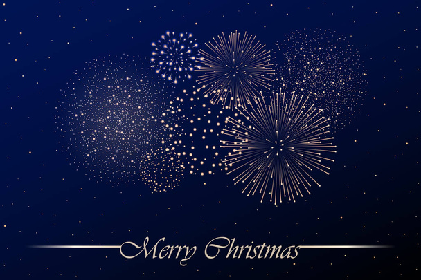 Πυροτέχνημα εμφανίζονται στο φόντο του ουρανού μπλε νύχτα. Χριστουγεννιάτικη ιδέα. Συγχαρητήρια ή πρόσκληση κάρτα φόντο. Εικονογράφηση διάνυσμα - Διάνυσμα, εικόνα