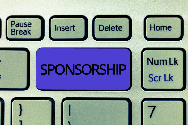 Handwriting text Sponsorship. Concept meaning Position of being a sponsor Give financial support for activity - Photo, Image