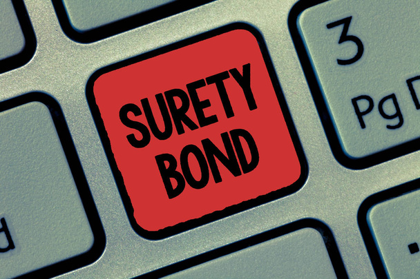 Sinal de texto mostrando Surety Bond. Foto conceitual Contrato formal legalmente aplicável entre três partes
 - Foto, Imagem