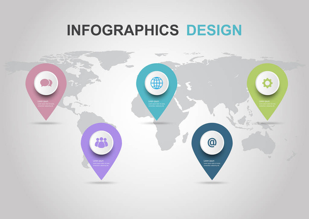 Infografik-Design-Vorlage mit Pins, Aktienvektor - Vektor, Bild