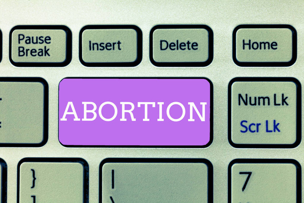Kürtaj gösterilen Not yazma. Huanalysis gebeliğin embriyo ölümü kasıtlı fesih vitrine iş fotoğraf - Fotoğraf, Görsel