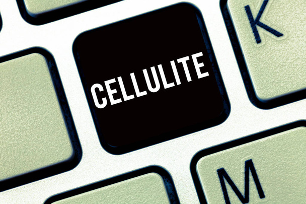 Signo de texto que muestra celulitis. Foto conceptual Grasa subcutánea persistente que causa hoyuelos en la piel
 - Foto, Imagen
