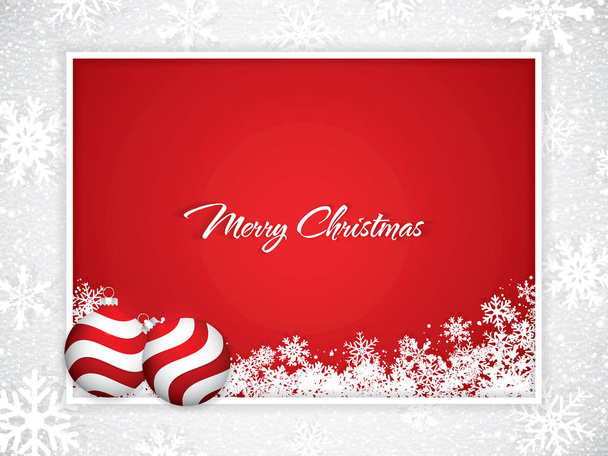 White Christmas design met rode ballen op besneeuwde achtergrond, vectorillustratie - Vector, afbeelding