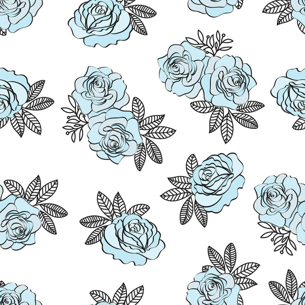 Wedding Birthday Holiday Party Floral Seamless Pattern BLUE ROSE PATTERN Color Vector Illustration - Vector, imagen