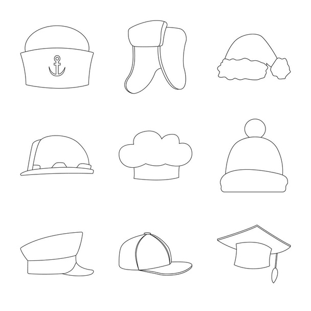 Vector illustration of headgear and cap logo. Collection of headgear and headwear stock vector illustration. - Vector, imagen