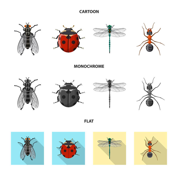 Векторная иллюстрация логотипа насекомого и мухи. Набор векторных иллюстраций насекомых и элементов
. - Вектор,изображение