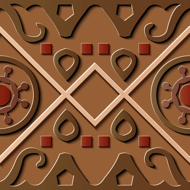 nahtlose Relief-Skulptur Dekoration Retro-Muster Aborigine braune Geometrie runden Karo-Kreuzrahmen Kaleidoskop. ideal für die Gestaltung von Grußkarten oder Hintergrundvorlagen - Vektor, Bild