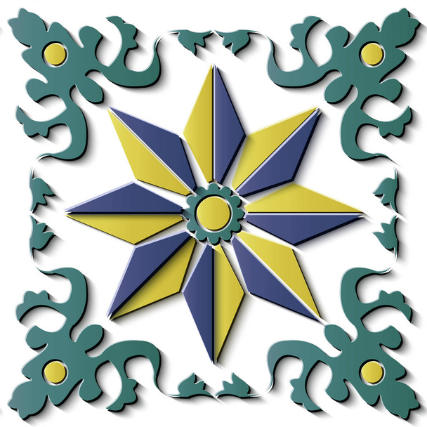 シームレスなレリーフ彫刻装飾レトロ パターン スパイラル曲線クロス葉つる星の花紋。グリーティング カードや背景のテンプレート デザインに最適 - ベクター画像