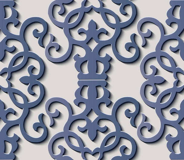 Бесшовные рельефные скульптуры украшения ретро шаблон спиральной кривой крест синей рамкой гребня виноградной лозы. Идеально подходит для оформления поздравительных открыток или шаблонов фона
 - Вектор,изображение