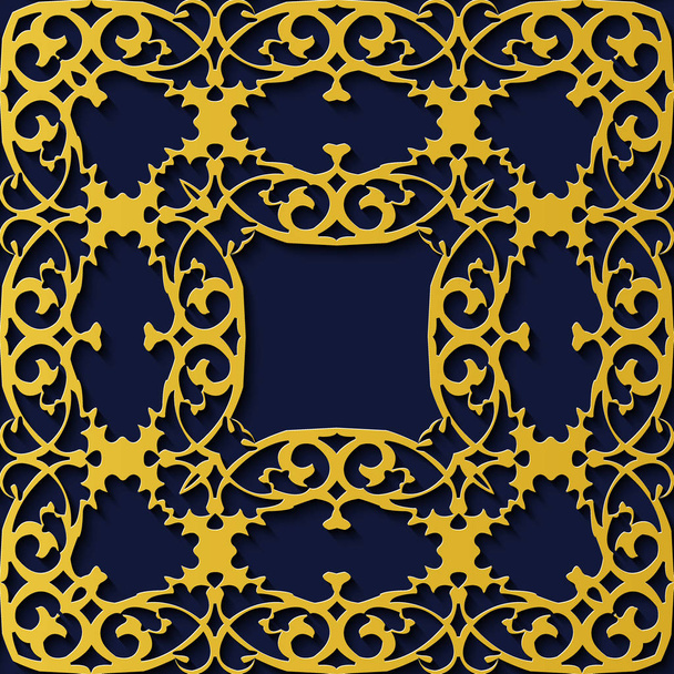 シームレスなレリーフ彫刻装飾レトロ パターン スパイラル曲線クロス ゴールド高級フレーム家紋です。グリーティング カードや背景のテンプレート デザインに最適 - ベクター画像
