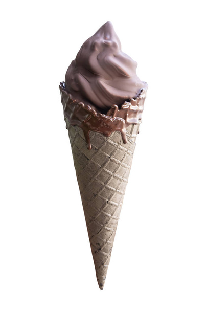 ice cream coated chocolate in chocolate waffle cone isolated on white background - Foto, immagini