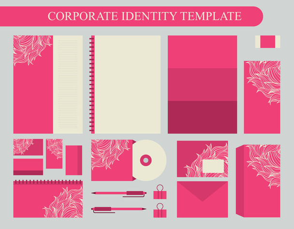 Pink corporate identity design template with beige elements. Business kit. Vector illustration - Wektor, obraz