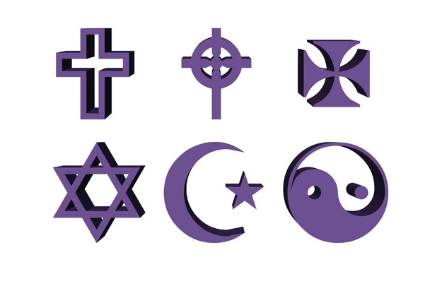 3D illustratie, religieuze symbolen - cross, yang, yin, Lila - Foto, afbeelding
