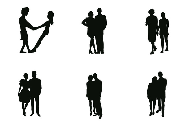 комплект иллюстраций для пары, партнеров, пары, отношений, в любви, девушки и мальчика, женщины и мужчины, леди и джентльмена, коллег - вектор
 - Фото, изображение