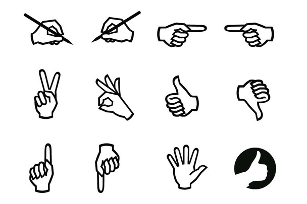 définir des symboles avec des positions de la main écrire à droite, écrire à gauche, gagner, défaite, point de vue, indicateur
 - Photo, image