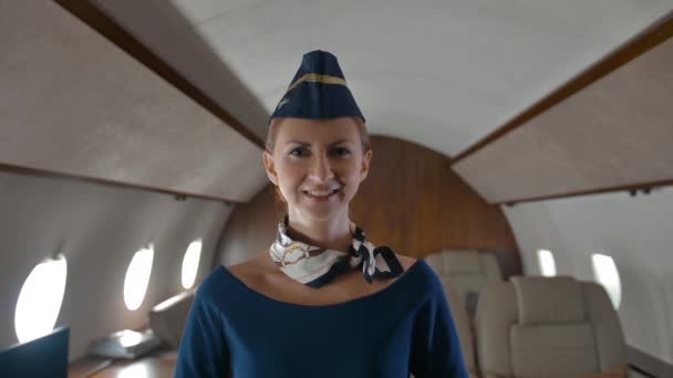 Young stewardess inside of private jet cabin. - Footage, Video
