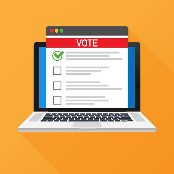 Online-Abstimmung. Wahlurne auf Laptop-Bildschirm. flache Vektorabbildung. - Vektor, Bild