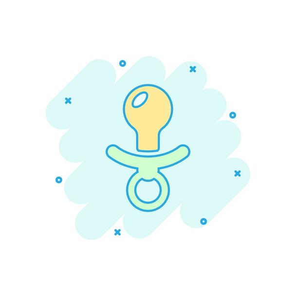 Vector cartoon baby pacifier icon in comic style. Child toy nipple sign illustration pictogram. Pacifier business splash effect concept. - Vector, Image