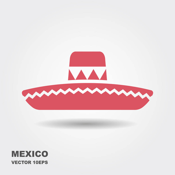 Mexican Sombrero hat flat vector icon with shadow - Vector, Image