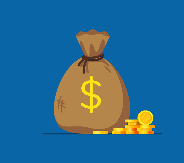Векторна іконка грошового пакету, проста мультиплікаційна ілюстрація з чорною ниткою та значком долара ізольовані на білому тлі
 - Вектор, зображення
