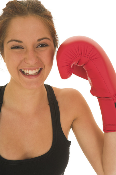 Sexy young adult Caucasian woman in a training wear with boxing gloves - Zdjęcie, obraz