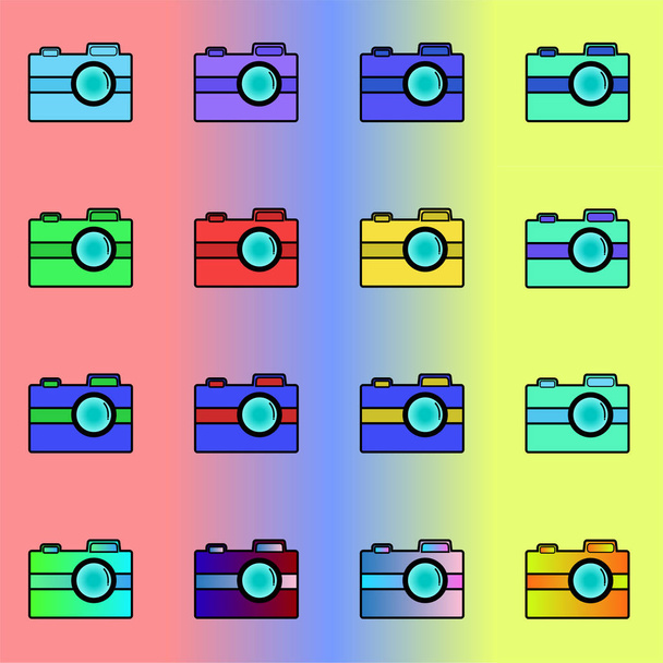 Vector illustration, a series of multi-colored cameras. - Vector, Image