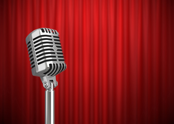 Retro-Mikrofon auf der Bühne. 3D-Illustration - Foto, Bild