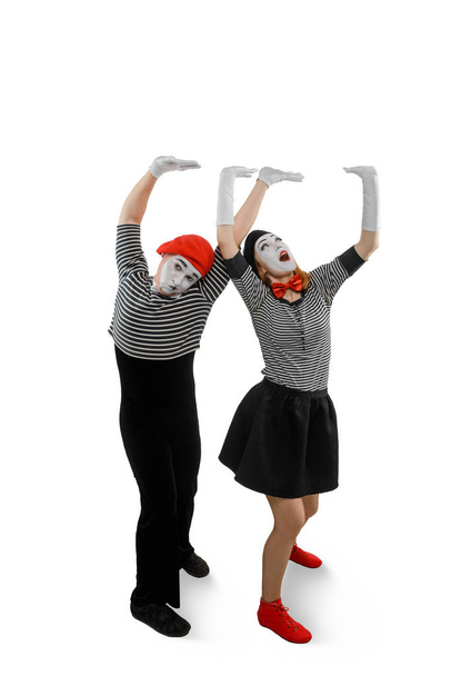 Two mimes posing on white - Foto, Imagen