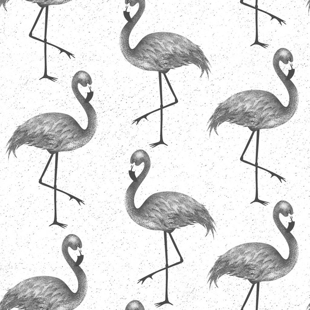 Popular modern style print with gray flamingo. Trendy seamless pattern. Paint illustration. - Foto, Bild