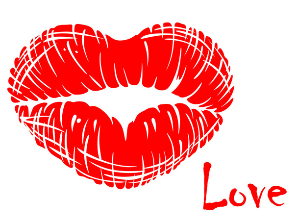 Vörös ajkak a szív alakú - Vektor, kép