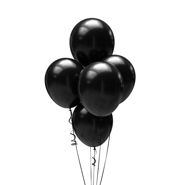 Black balloons with ribbons isolated on white background. 3d illustration - Fotografie, Obrázek