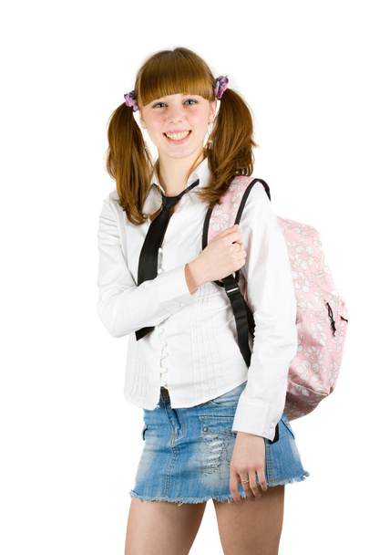 Blonde schoolgirl isolated on white - Φωτογραφία, εικόνα