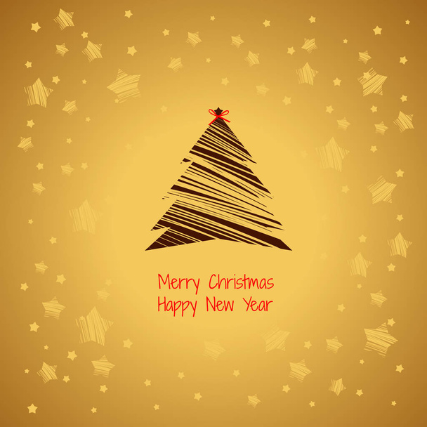 Silhouet van een kerstboom zwarte kleur geïsoleerd op gouden kleur achtergrond. Voorbeeld van de affiche, een uitnodiging voor feest en andere kaarten. Vectorillustratie. - Vector, afbeelding