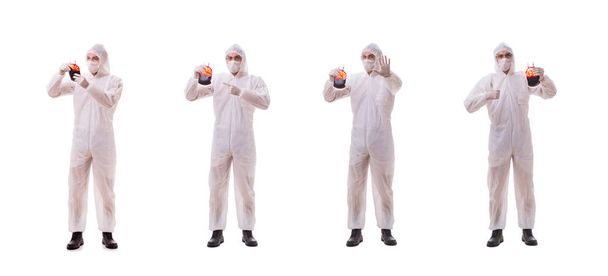 Epidemiologist with blood sample isolated on white background - Photo, Image