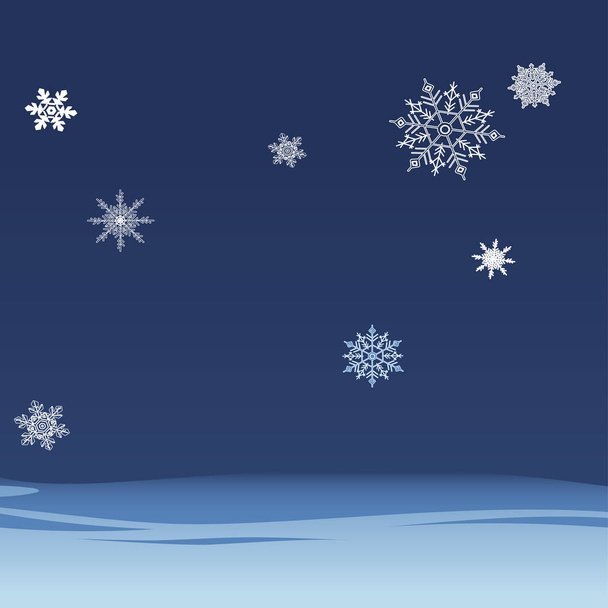 Background of falling snowflakes on the night sky. Winter backdrop for banner, greeting, Christmas and New Year card, invitation, postcard - Vector, Image