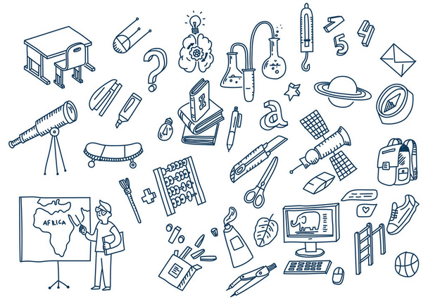 Nauka i edukacja ręcznie rysowane doodle elementy szkoły - Wektor, obraz